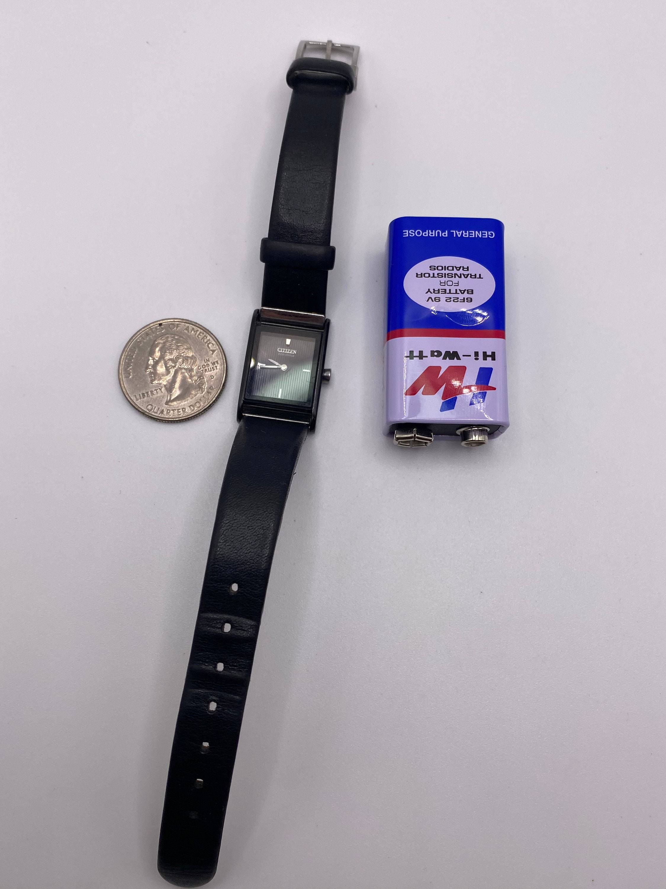 Citizen Eco-drive Ladies 19mm Tank Watch Square Black Leather Gift