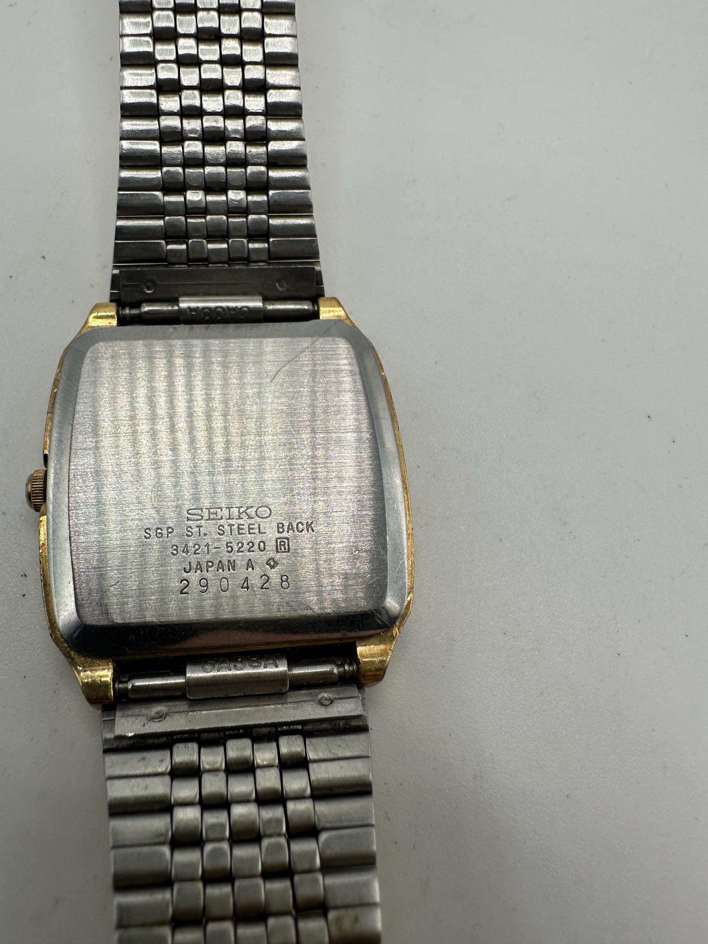 Seiko 3421 Vintage Gold Tone Tank Watch Quartz Men Women Unisex