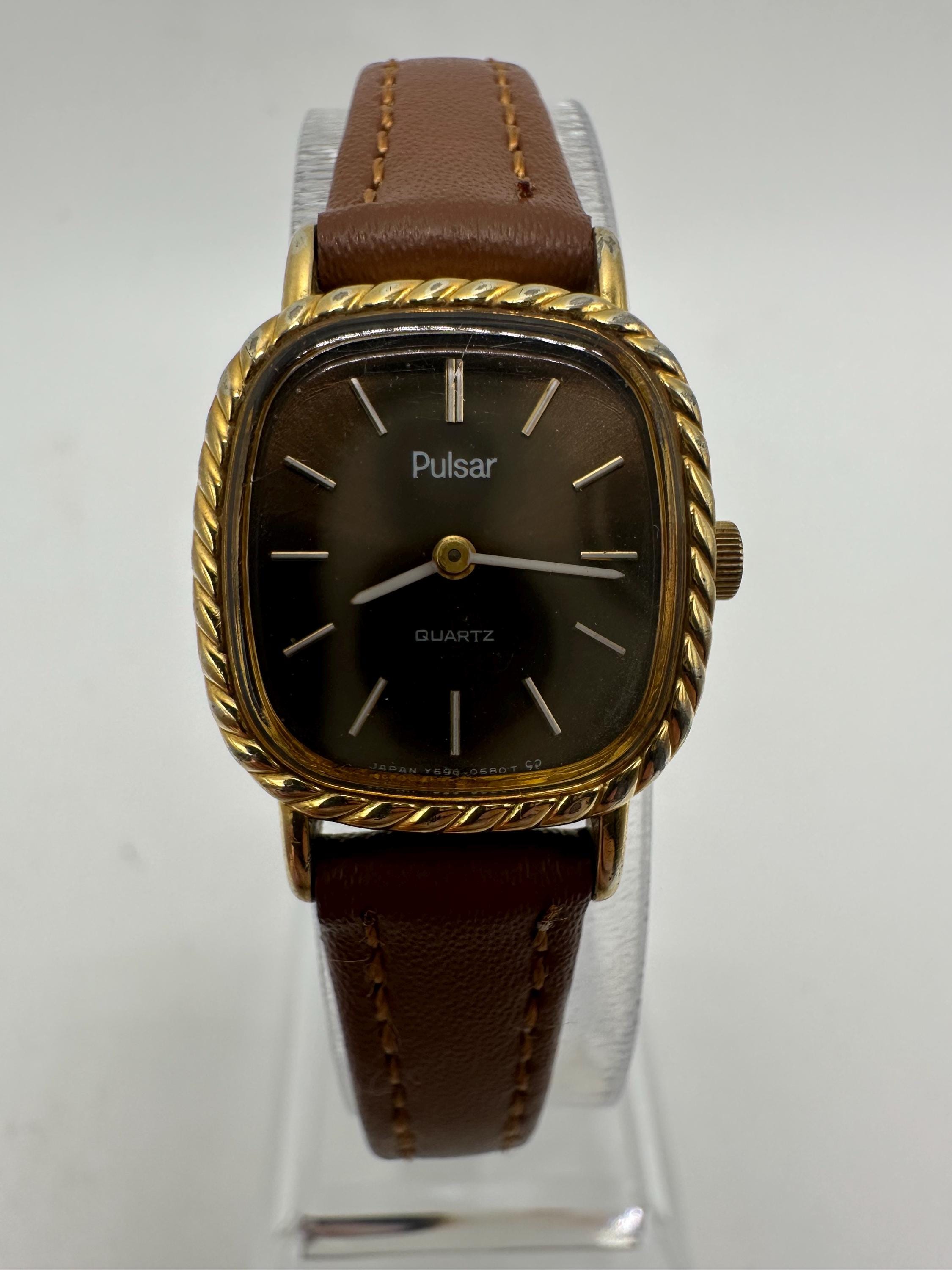 Vintage Pulsar by Seiko Laides Gold Tone Tank Watch Brown  display picture 1