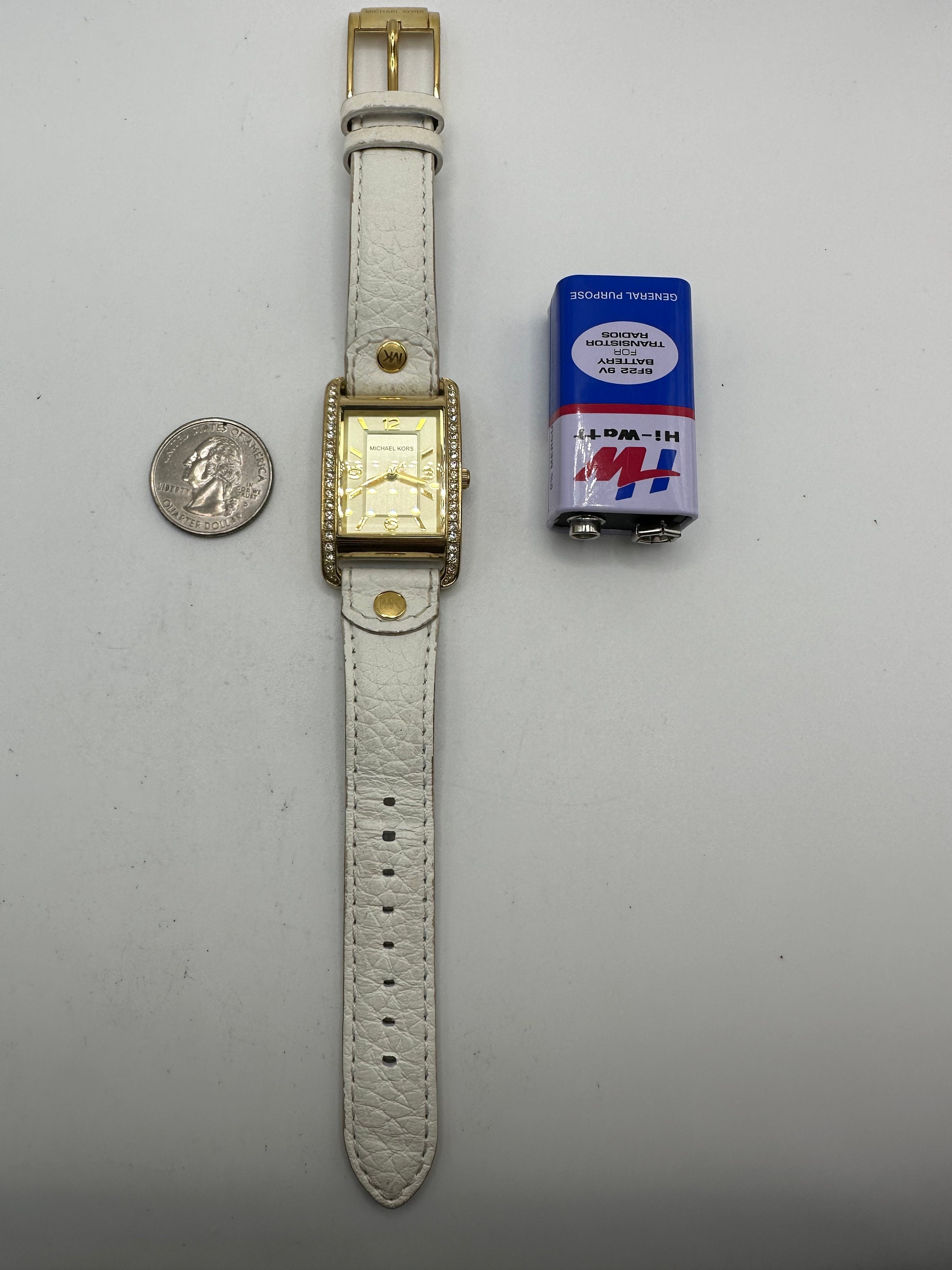 Vintage Michael Kors Ladies Gold Tone and Diamond Tank Watch 