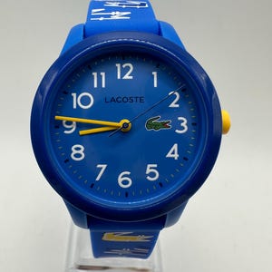 vintage Lacoste Swiss made blue plastic rubber strap ladies watch designer fashion gift her women mom kids retro