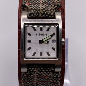 Vintage ladies 24mm Nixon cotton and leather cuff watch quartz day date gift her ladies women
