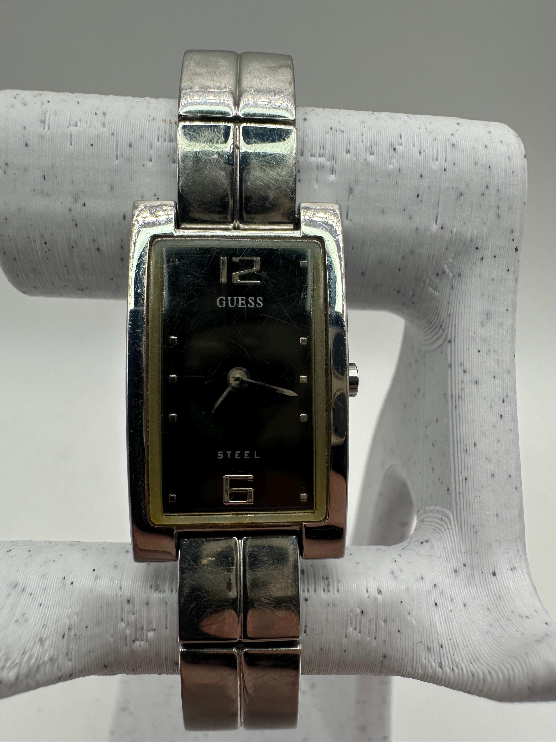Vintage Y2K Guess Women’s Black & Silver Toned Rectangular Chain Bracelet Watch ? GUESS INDUSTRIAL CUFF CHAIN VINTAGE QUARTZ WATCH $ 200  main image 4