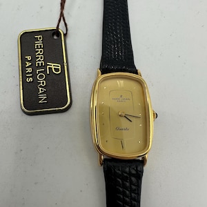 Pierre Lorain new old stock vintage ladies Swiss made gold tone tank rectangle watch leather strap gift her women mom sale