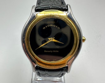 Vintage Giorgio BEverver Hills Damen Schweizer Designer Goldton Uhr Lederbandgeschenk ihre Frauen Mammamode