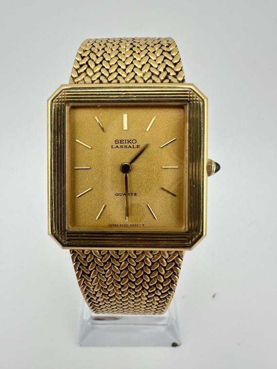 RARE Seiko Lassale Vintage 6020 Unisex Tank Watch Gold Tone