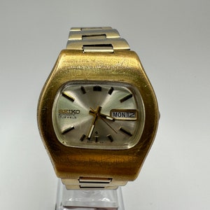 Vintage Seiko automatic gold tone 38mm watch japan date gift him her men women retro