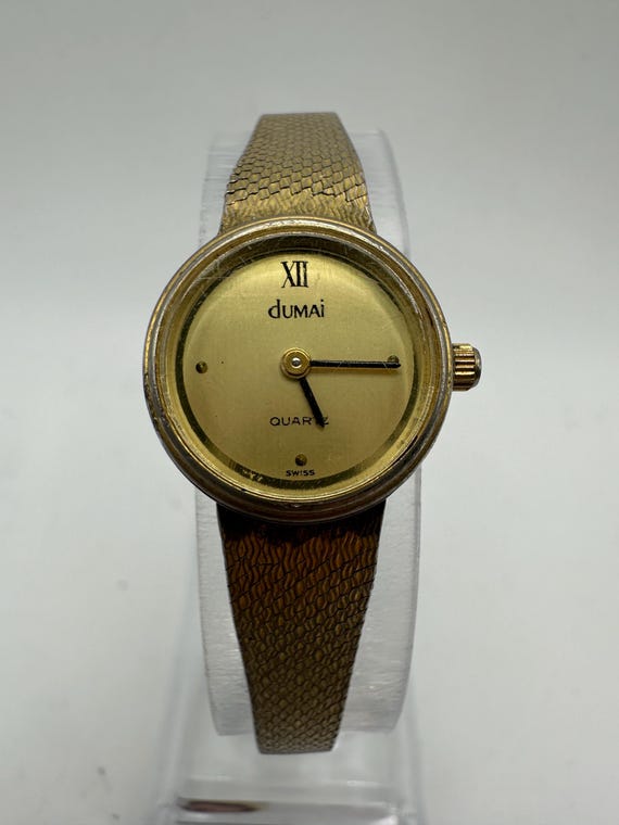 vintage Dumai ladies Swiss made small dress gold tone dress watch minimalist gift her women mom fashion designer