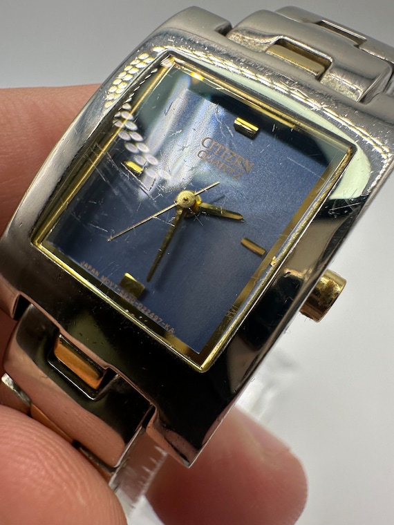 vintage citizen silver and gold ladies tank Watch blue face gift her women mom sale japan designer fashion dress