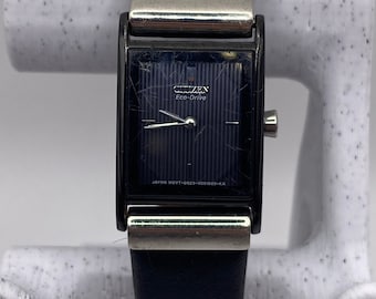 Citizen Eco-drive Ladies 19mm Tank Watch Square Black Leather Gift