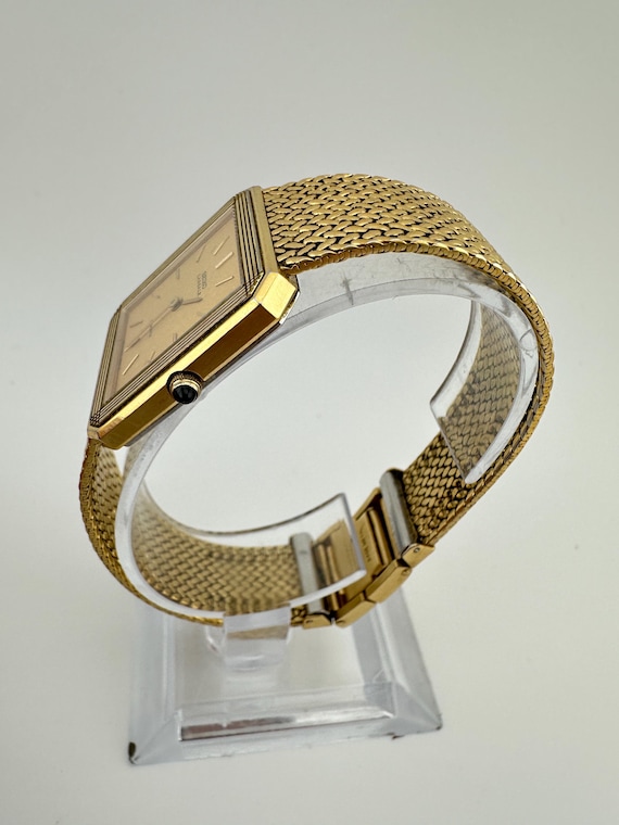 RARE Seiko Lassale Vintage 6020 Unisex Tank Watch Gold Tone