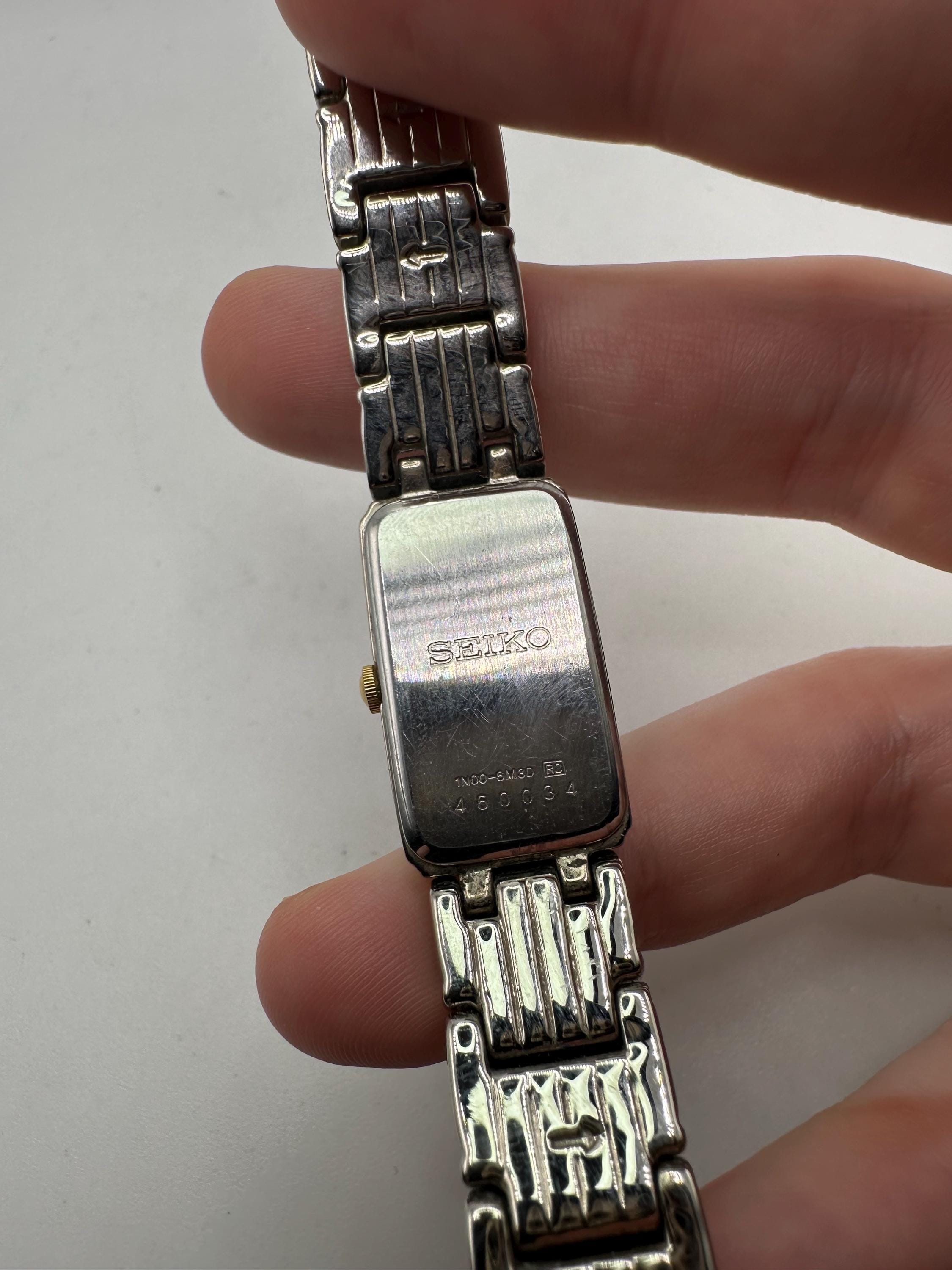 Vintage Seiko Gold Silver Tone Tank Watch Rectangle Face Roman