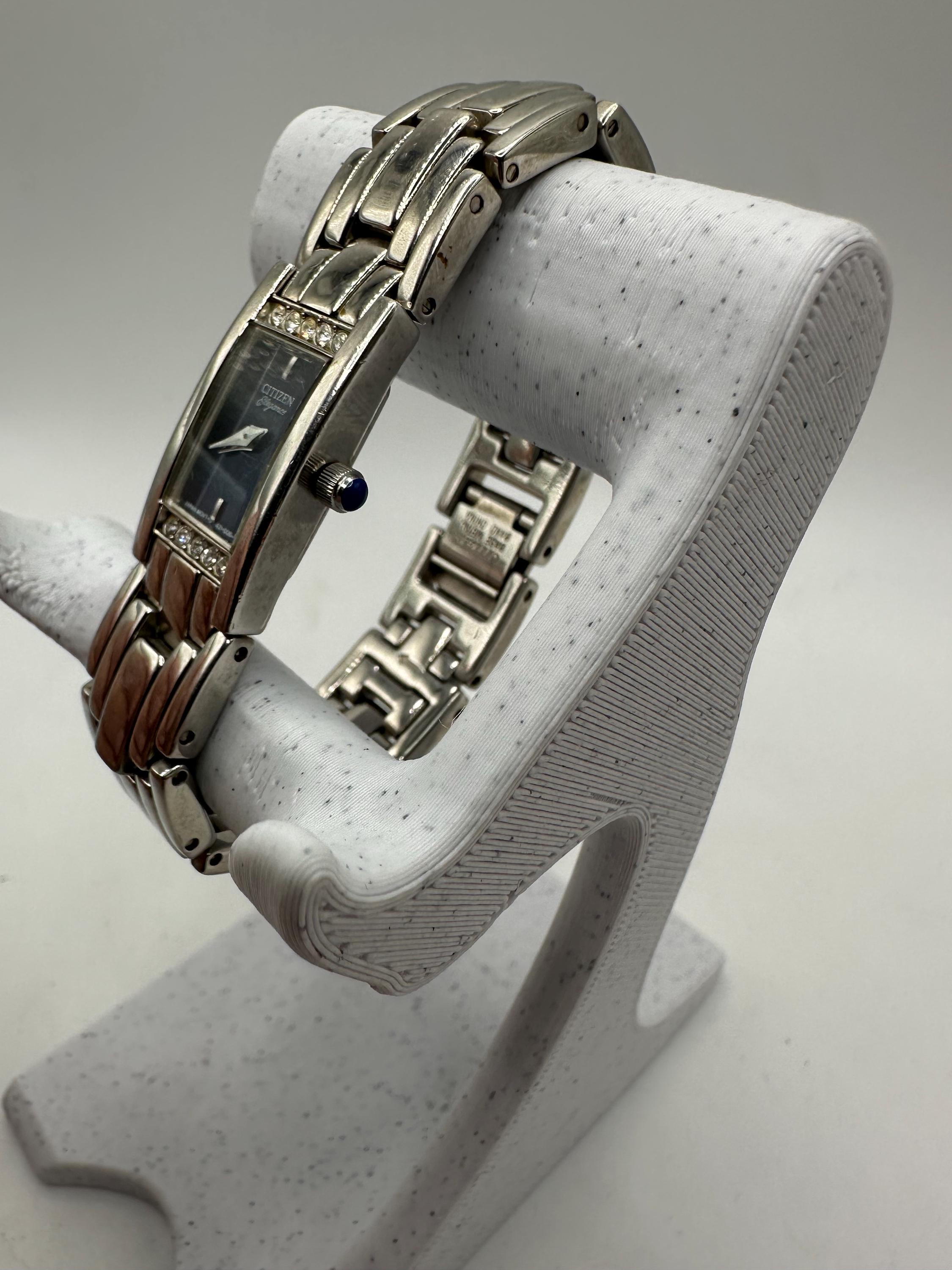 Vintage Citizen Elegance Ladies Silver Tone Tank Watch Faux 
