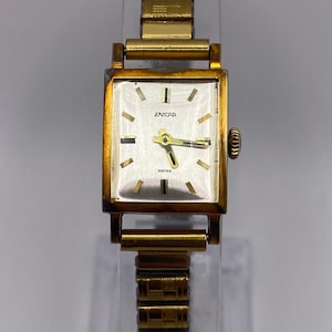 Vintage Enicar mechanical hand wind gold tone ladies tank square watch gift her women Swiss