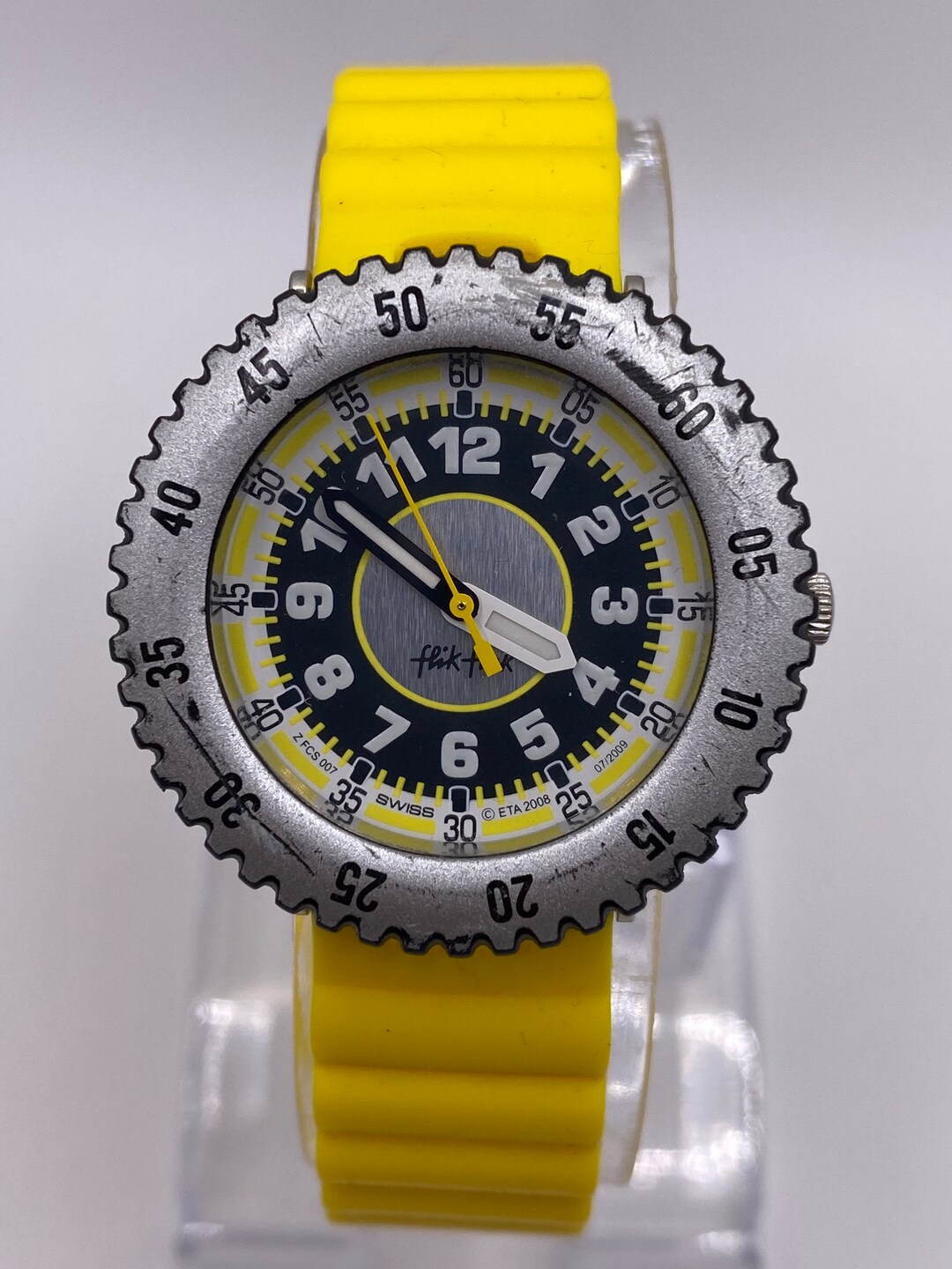 Vintage Flik Flak by Swatch Quartz Yellow Wrist Watch Swiss Eta 36mm