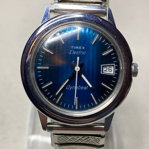 Vintage Timex Electric Dynabeat 36mm Wrist Watch Blue Face Day Date Gift Her Him Men Women Stainless Steel Stretch Bracelet Etsy Ireland