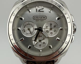 Coach Vintage Ladies Chronograph Silver Tone Watch Swiss Made