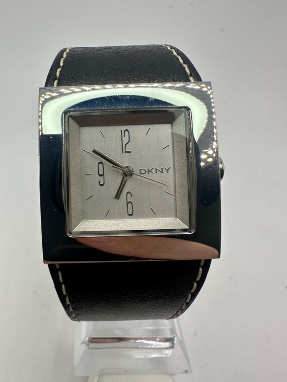 Vintage DKNY Ladies Silver Tank Watch Black Leather Cuff Gift Her Women Mom Fashion Designer Dress Etsy UK