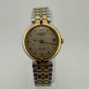 vintage Longines ladies Swiss made gold silver tone dress watch 1980s gift her women mom retro date fashion designer
