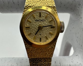 vintage Seiko viento mecánico señoras tono dorado vestido cóctel reloj círculo cara regalo sus mujeres retro japón diseñador de moda