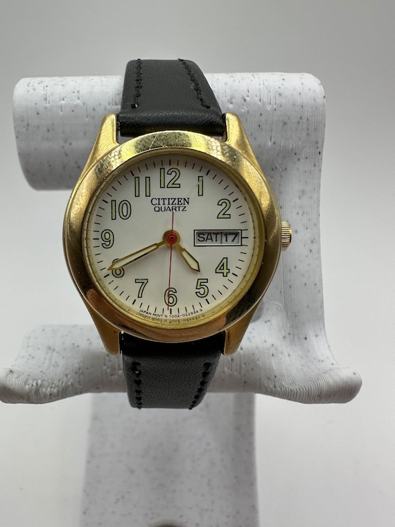 Vintage Citizen Gold Tone Ladies Watch Day Date White Face Faux Leather Strap Gift Her Women Small Mom Etsy