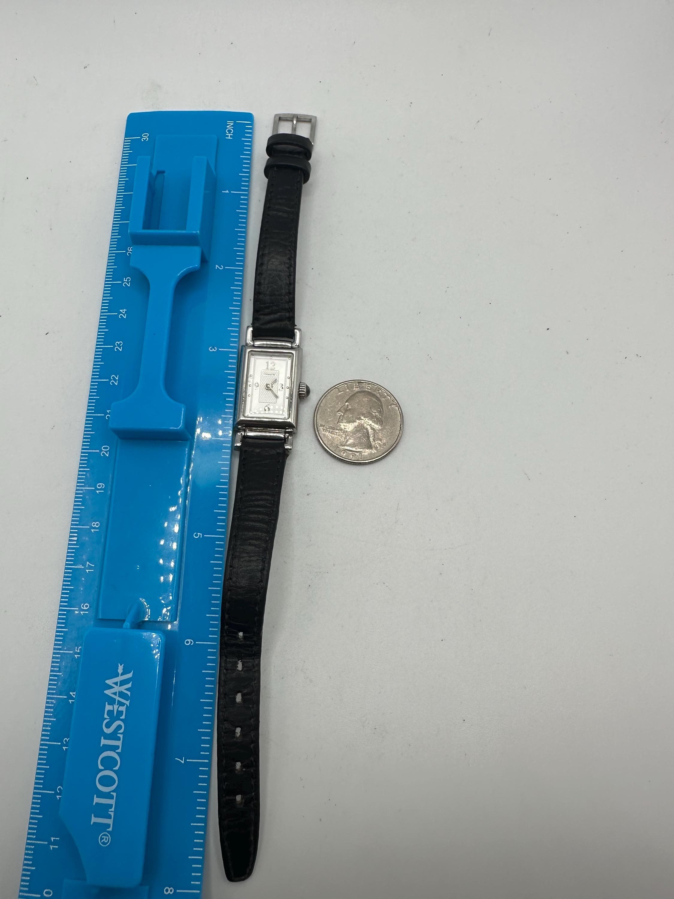 Coach Vintage Swiss Made Ladies Silver Tank Watch Black 