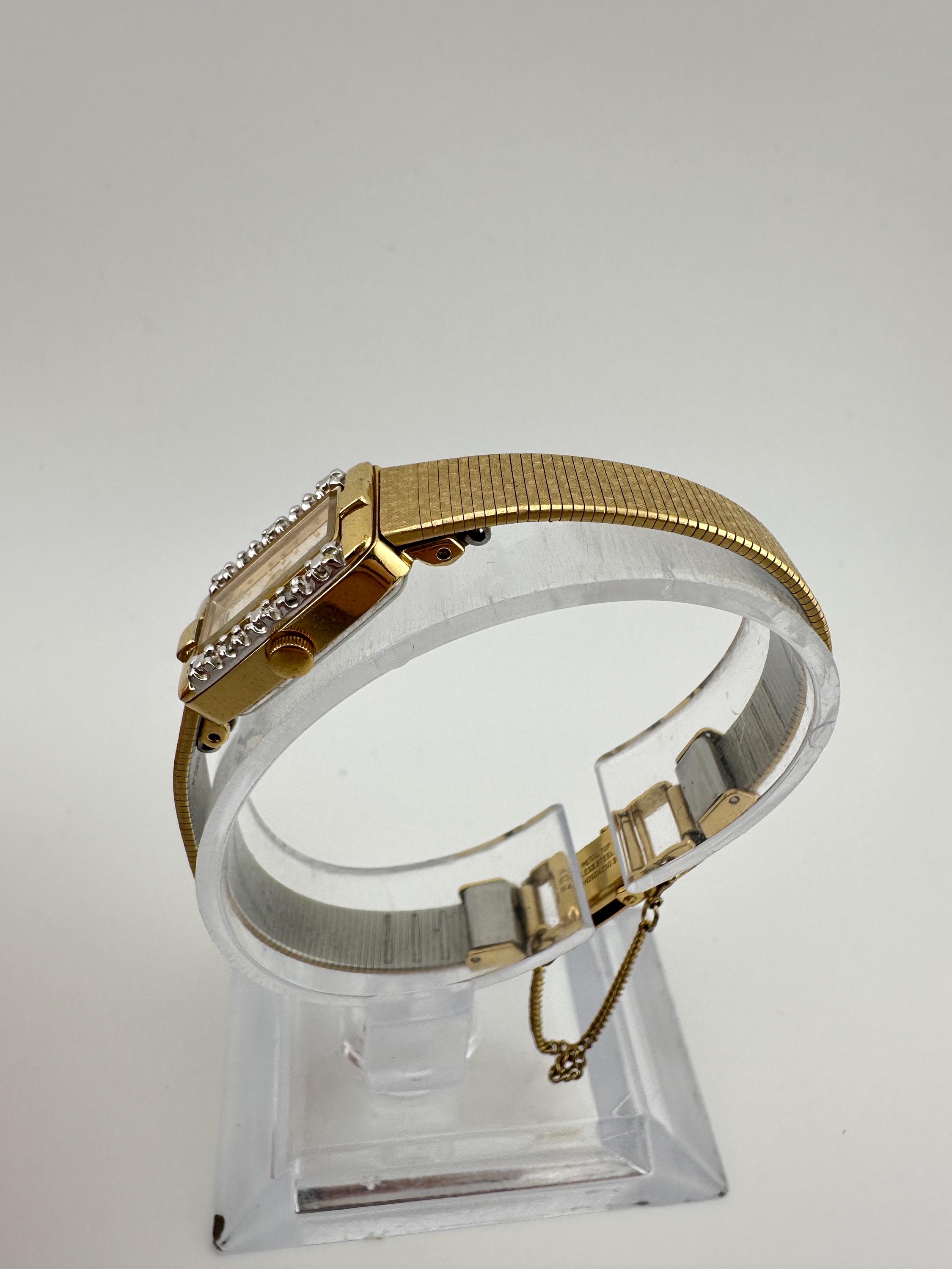 Vintage Pulsar by Seiko Diamond Accented Bezel Gold-Tone Dainty Cocktail Watch SOLD⚜️ Vintage Pulsar by Seiko Gold Tone Green Face Dainty  main image 4