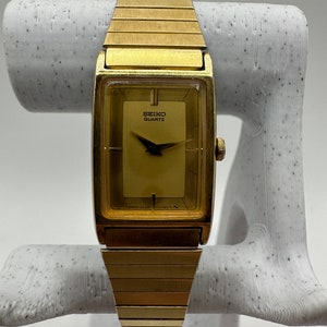 vintage Seiko 2C20 RARE gold tone tank Watch sqaure rectangle gift her ladies women adjustable strap slim small dainty minimalist