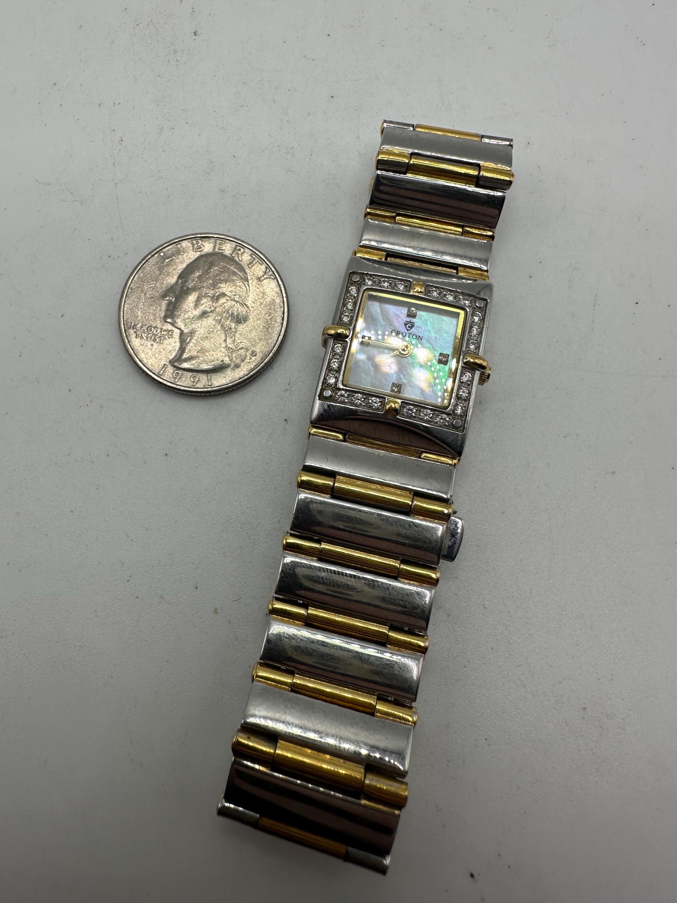 Croton Mother of Pearl Stainless Steel Women’s Tank Watch FINALE Diamond Case with Mother of Pearl Dial Ladies Swiss  main image 3