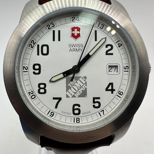 vintage Swiss army Victorinox the Home Depot edition stainless Watch gift him her men women Swiss made brown leather white face