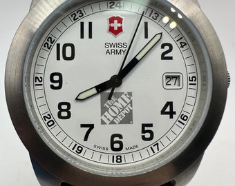 vintage Swiss army Victorinox the Home Depot edition stainless Watch gift him her men women Swiss made brown leather white face