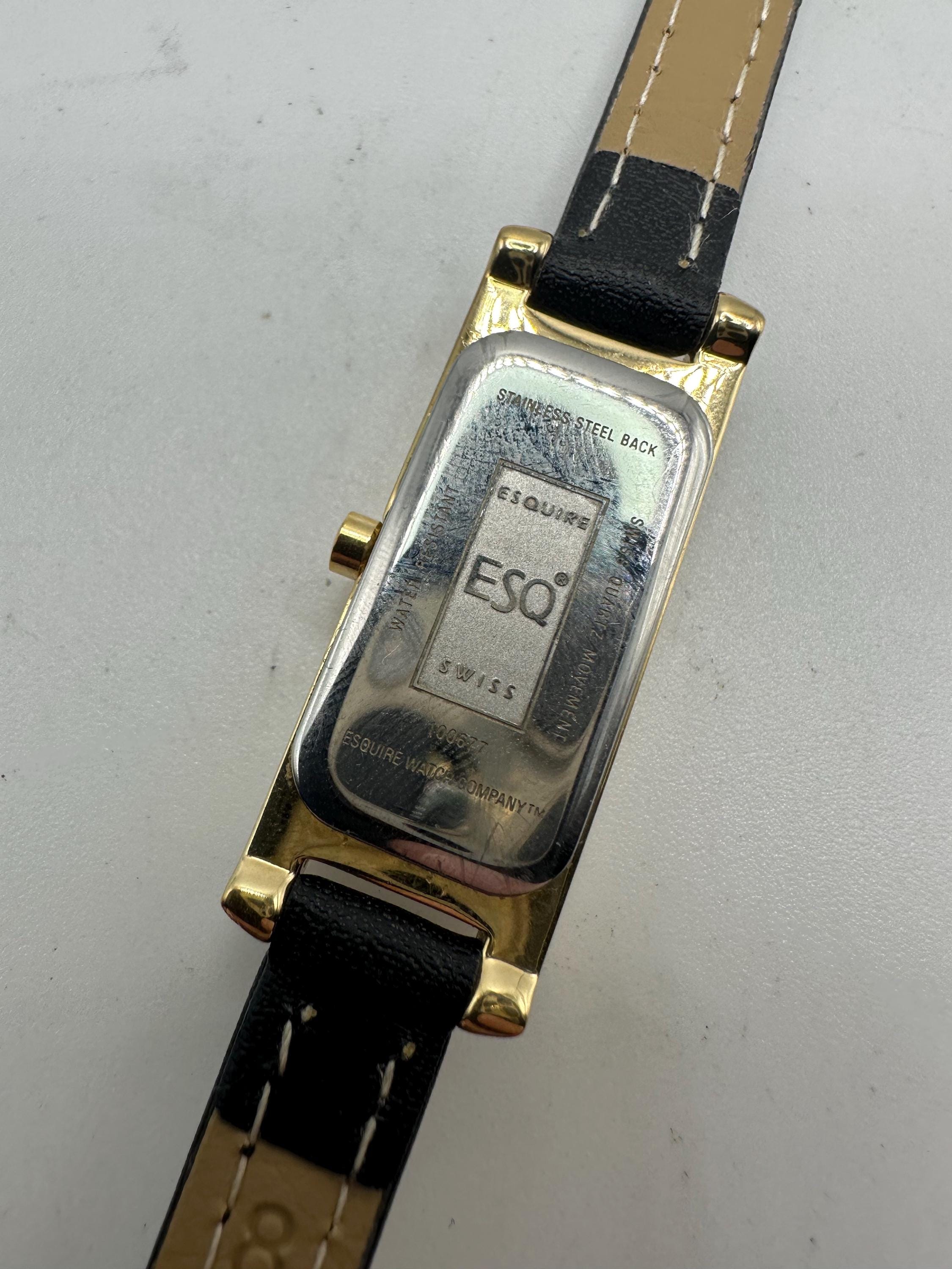 Vintage Esq by Movado Laides Gold Tone Tank Watch Rectangle 