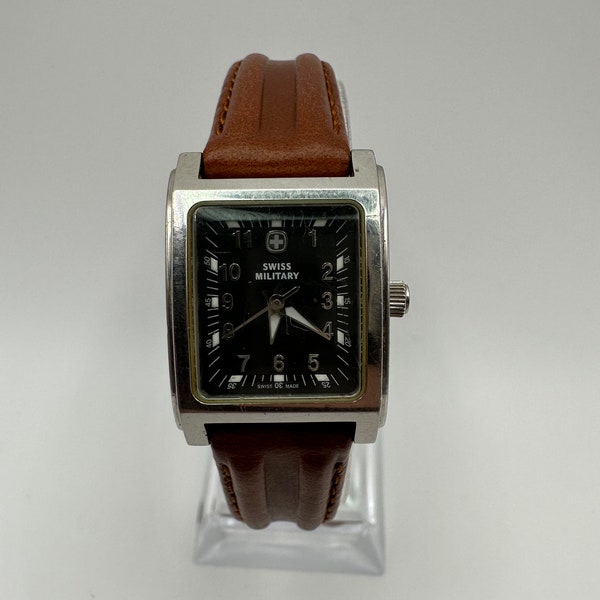 Vintage Swiss military ladies 22mm silver tank Watch Italian leather strap gift her women