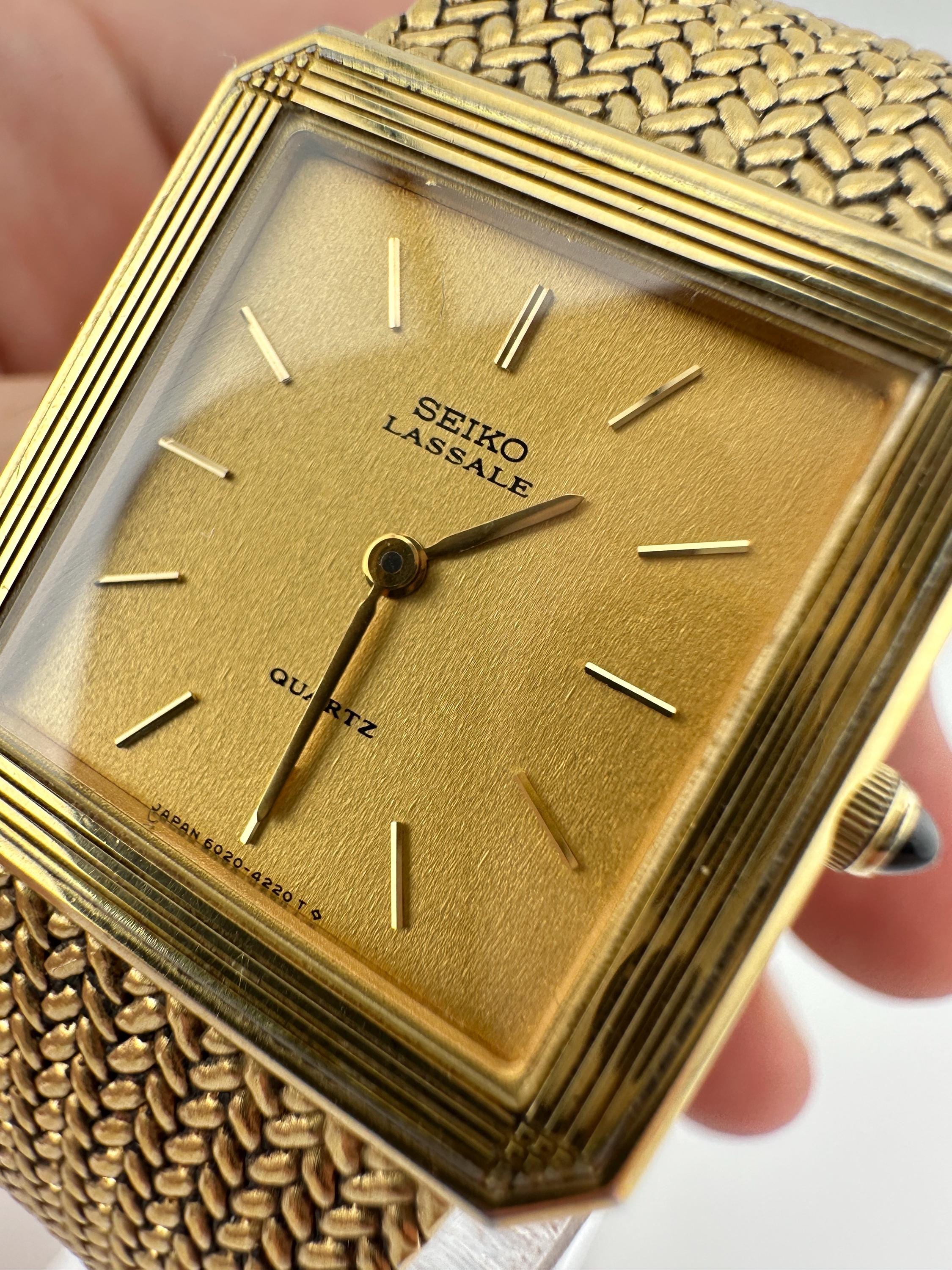 RARE Seiko Lassale Vintage 6020 Unisex Tank Watch Gold Tone