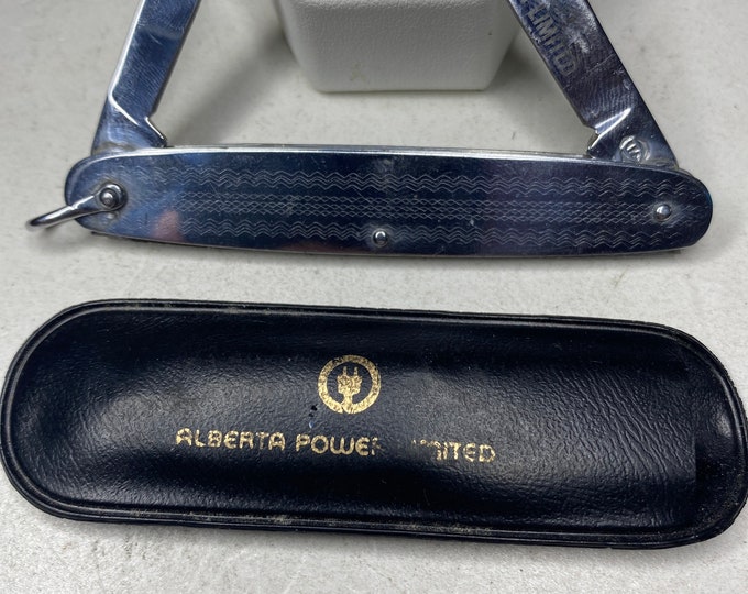 Vintage Alberta Power Company Folding Stainless Steel Pocket Knife Thin