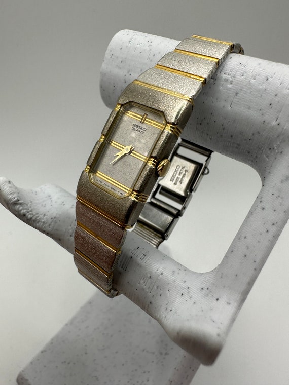 Vintage Seiko 2E20 Tank Watch Silver and Gold Rectangle Gift