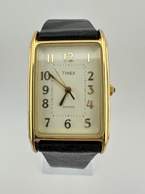 Vintage MINT Timex Tank Watch Gold Tone White Face Black  display picture 1