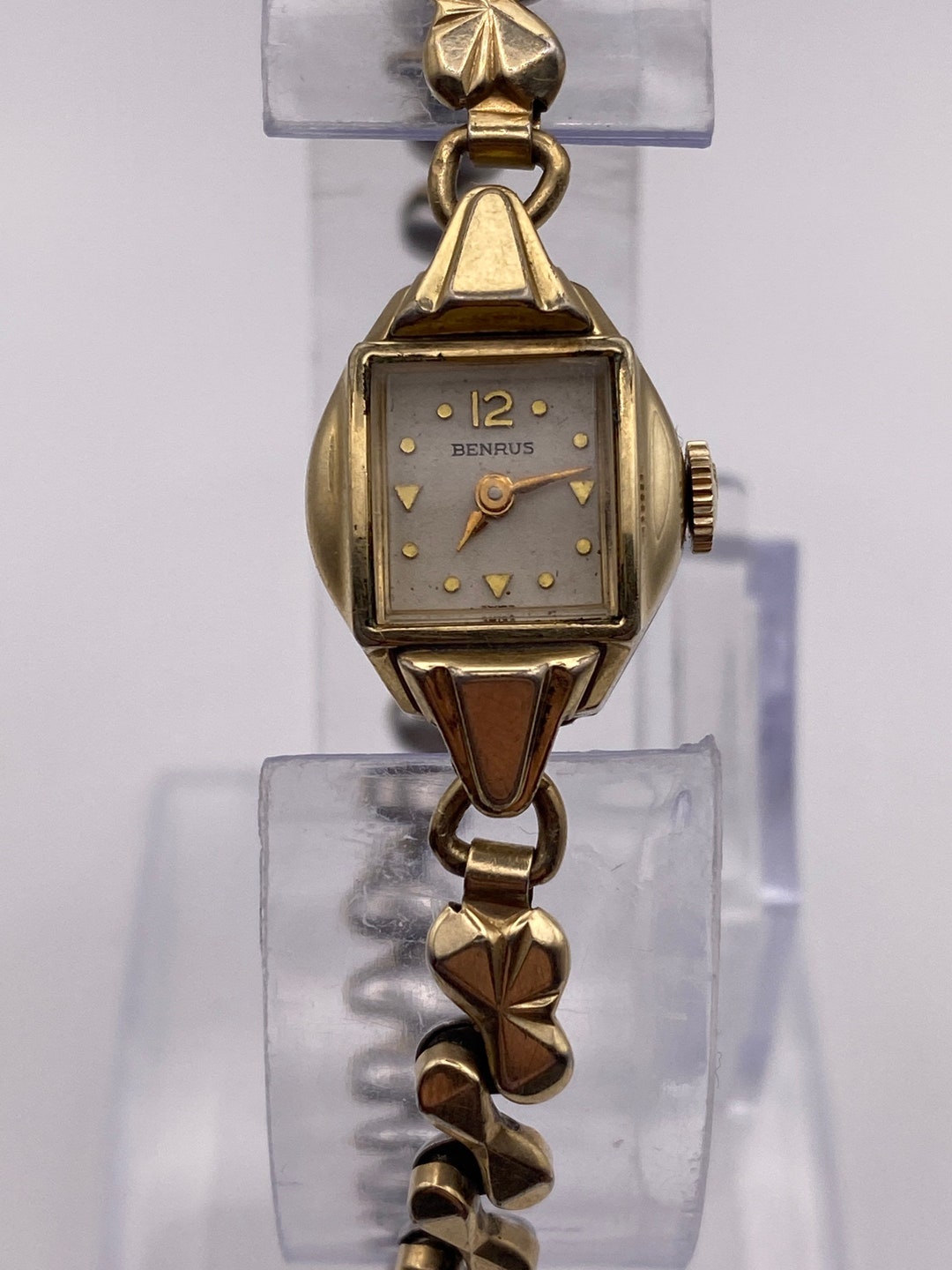 Antique Benrus Ladies Gold Tone Mechanical Wind Watch Art Deco Dress ...