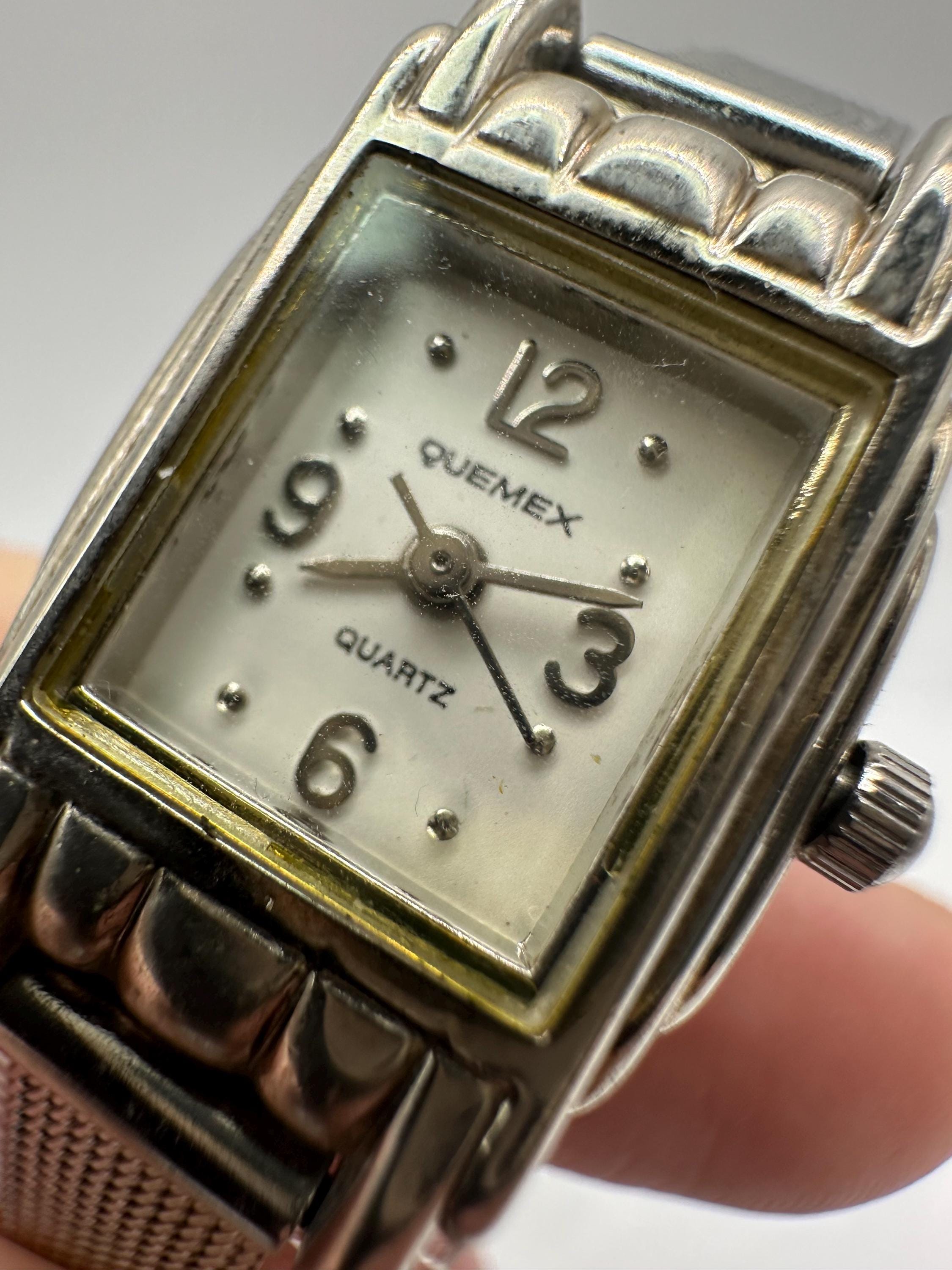 Vintage Quemex Ladies 1980s Battery Art Deco Style Silver  display picture 2