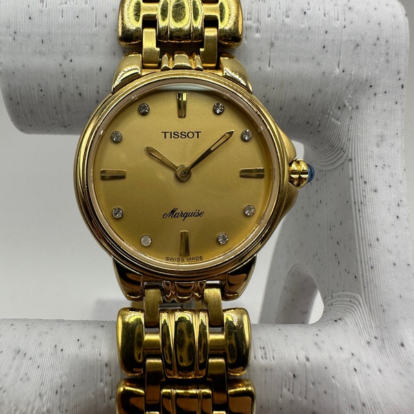 Tissot Watch Sapphire Crystal Since 1853 Gold Plated Marquise Swiss Made 30m Vintage gift her ladies women fashion