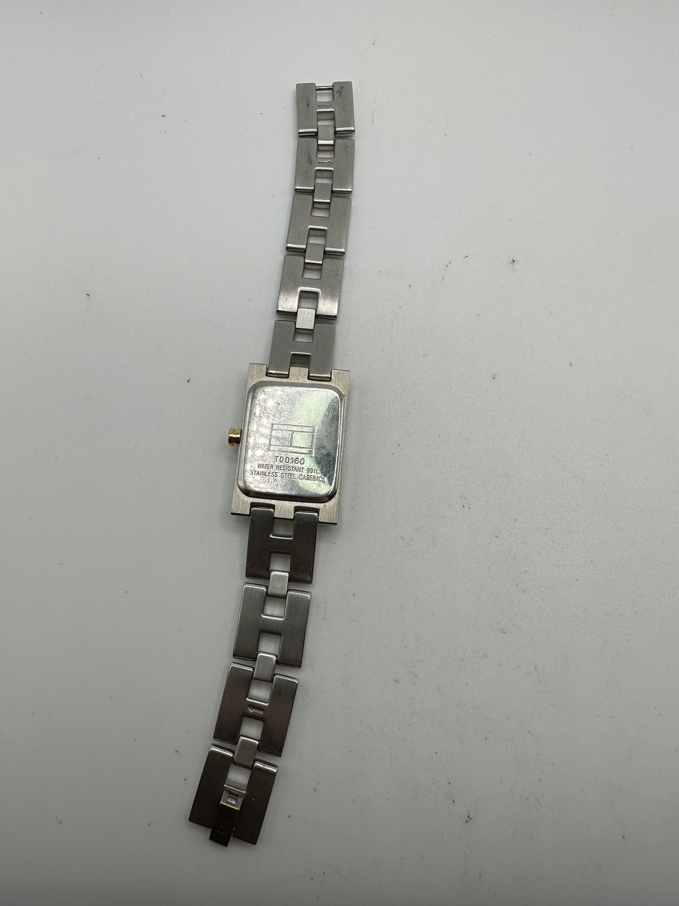 Vintage Tommy Hilfiger Ladies Tank Square Watch Silver Gold 