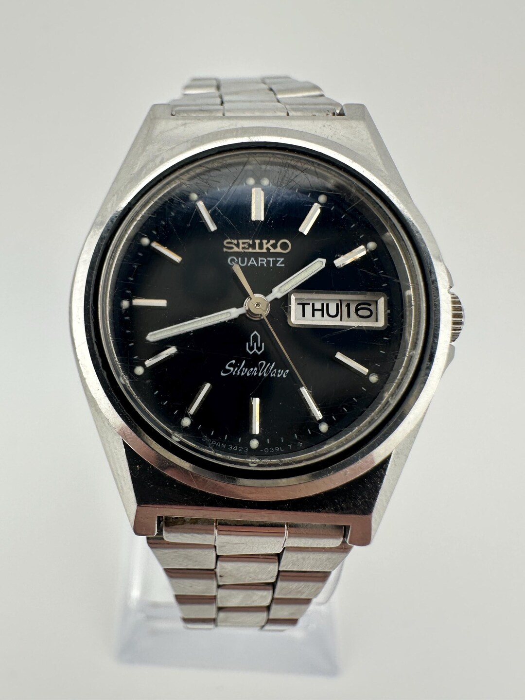 SEIKO クオーツ Silver wave ブラックダイヤル 美品 80年代 Seiko Silver Wave Vintage Day Date Silver Tone Ladies Watch Dark