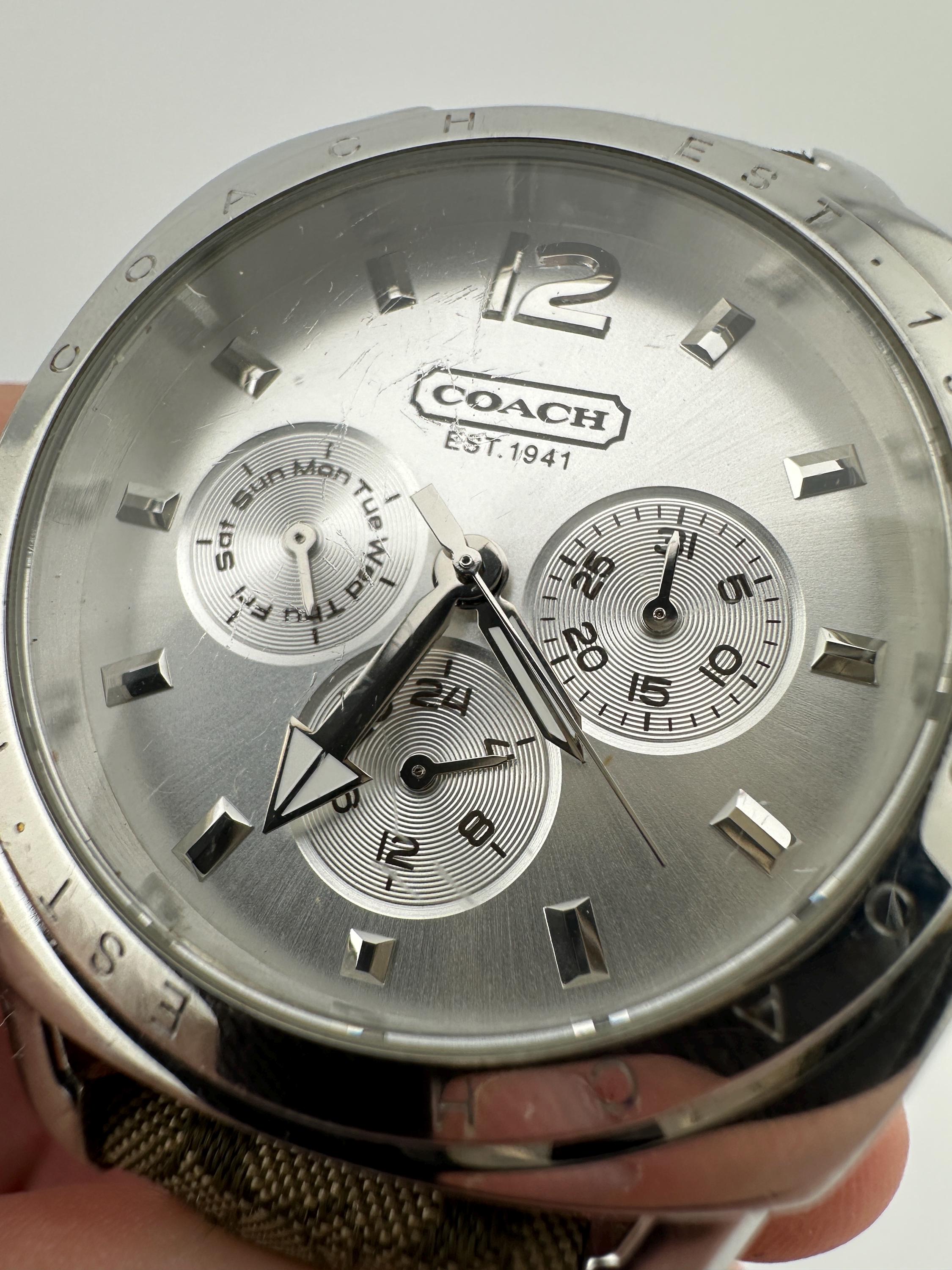 Coach Vintage Ladies Chronograph Silver Tone Watch Swiss 