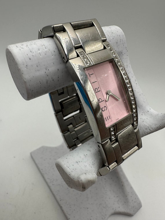 Vintage Esprit Ladies Pink Dial Silver Tank Watch With