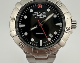 Wenger Swiss military army ladies Swiss made stainless silver watch 200m diver gift her women mom fashion designer black face date
