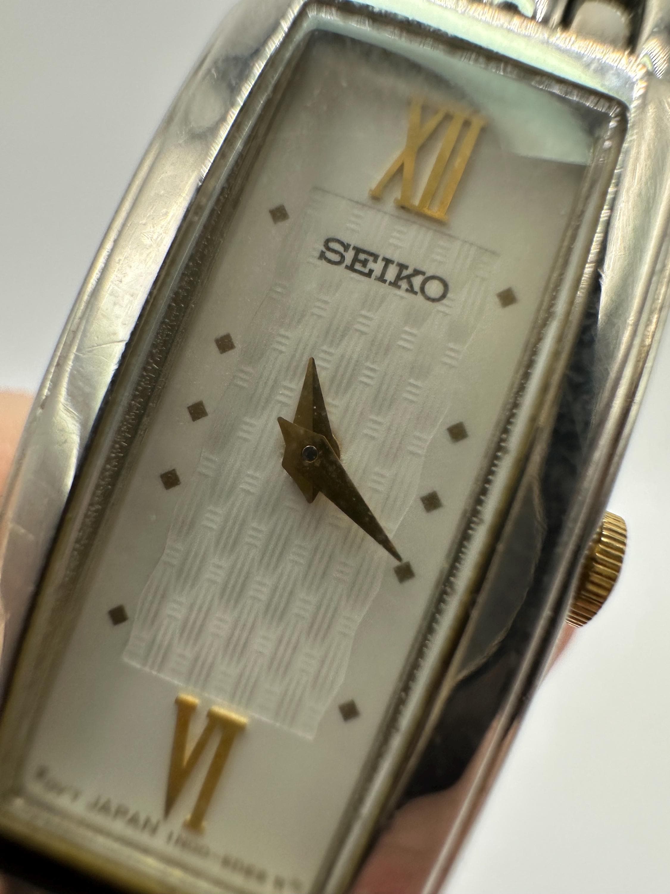 Vintage Seiko Gold Silver Tone Tank Watch Rectangle Face Roman