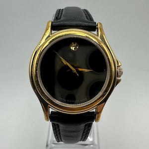 movado vintage ladies gold tone Swiss made circle dress watch leather strap gift her women mom fashion designer