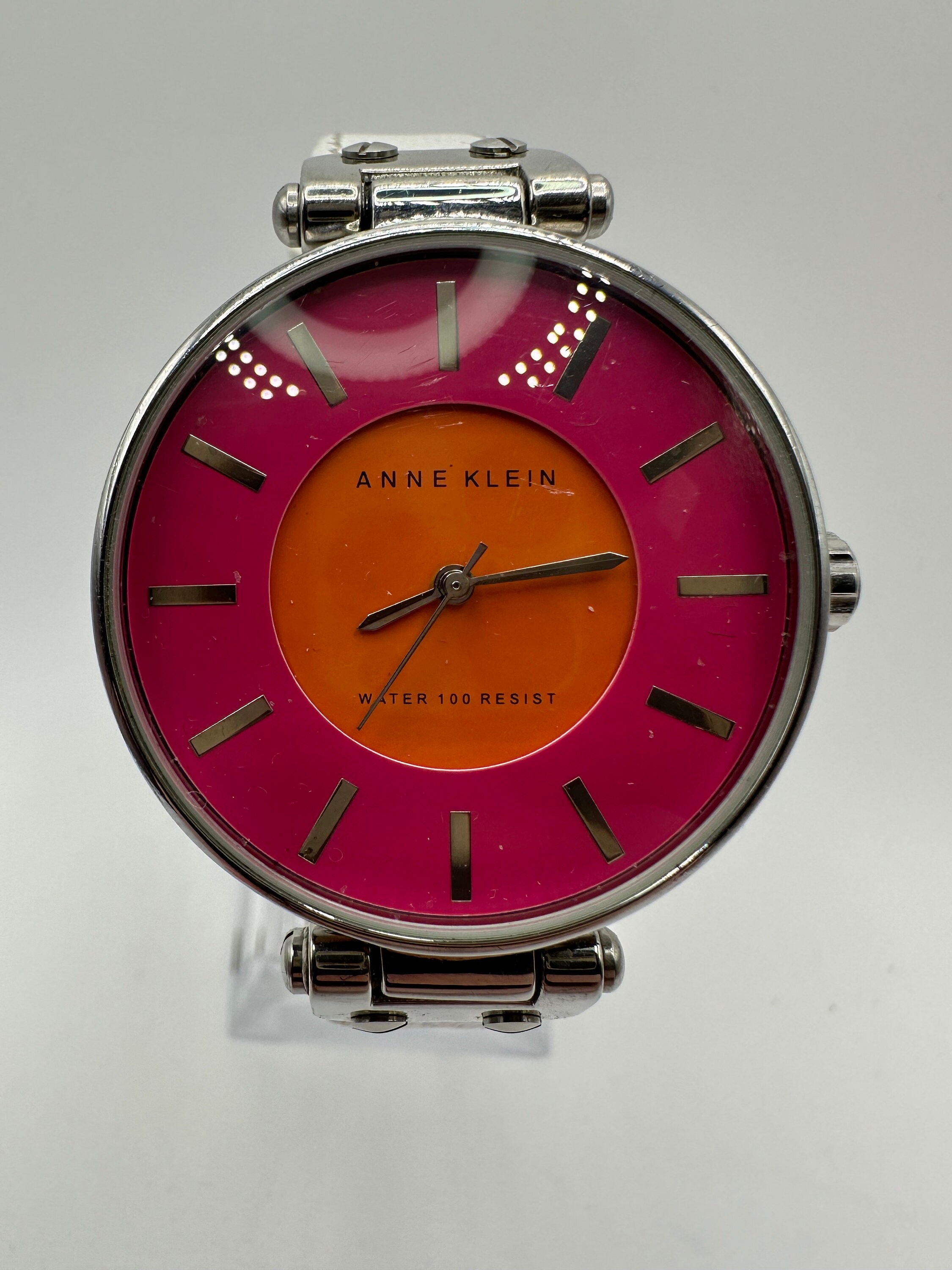 Vintage Anne Klein Womens Silver Mesh Watch w Pink MOP Face Anne Klein Watch Women Silver Tone MOP Dial Pave Bezel Bling  main image 2