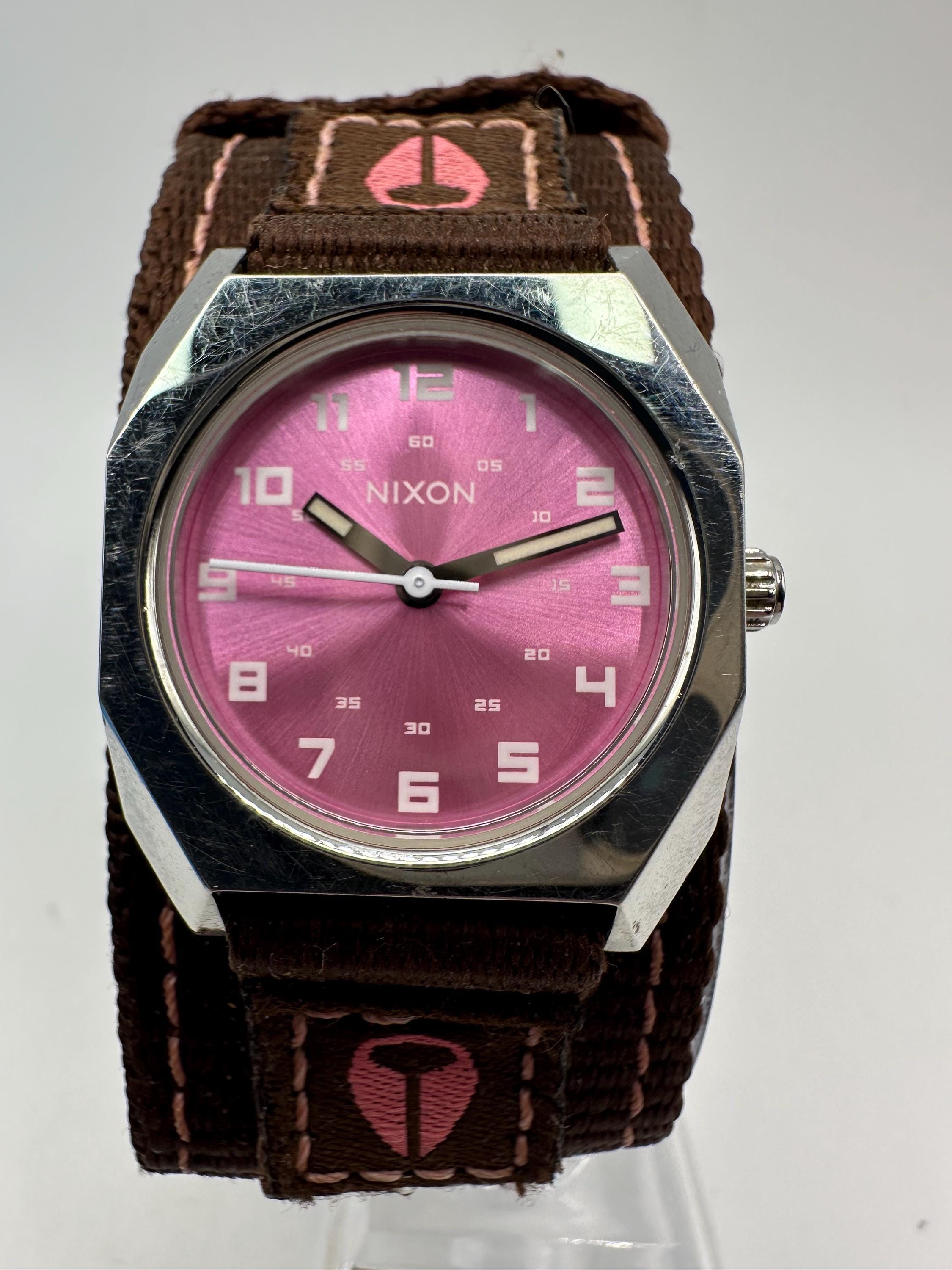 Nixon the Small Scout Fabric Vintage Cuff Watch Pink Dial Ladies
