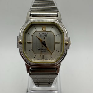 vintage Casio LQ-350 W ladies square silver tone watch Japan gift her women mom retro adjustable strap tank